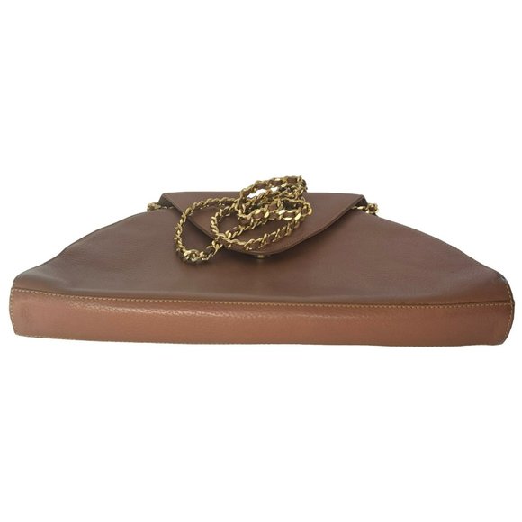 Vintage INC Purse Chain Link Strap Genuine Leather Uruguay Bag Tan Brown Camel - Picture 6 of 9